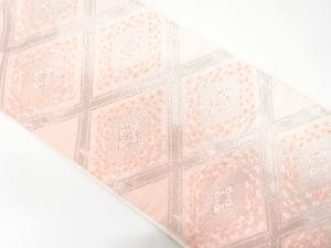 アンティーク　斜め格子に花菱・孔雀羽根模様織り出し袋帯（材料）
